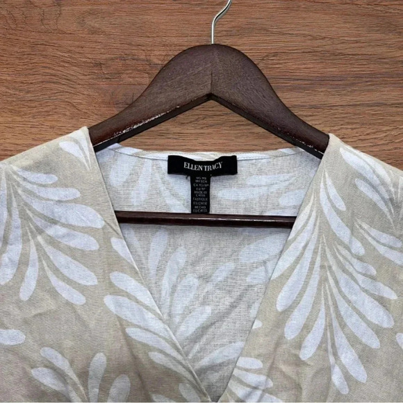 Sz XS - ELLEN TRACY Tiered Linen Blend Dress In Linen Leaf - Picture 2 of 7